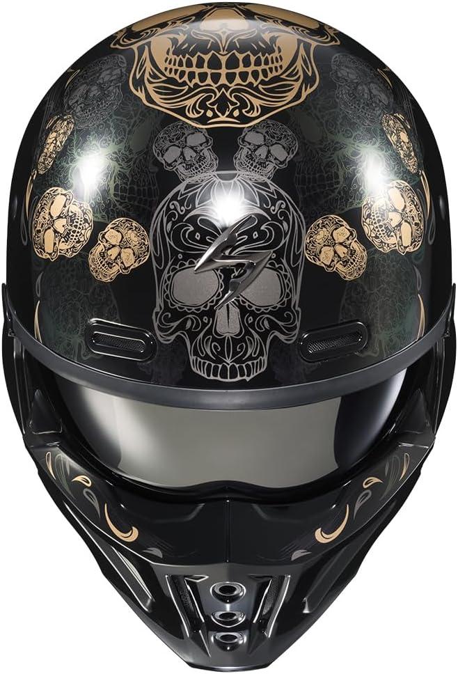 ScorpionEXO Covert X Open Face Half Shell 3/4 Mode Motorcycle Helmet Comm Ready Speaker Pockets DOT(Kalavera Black)