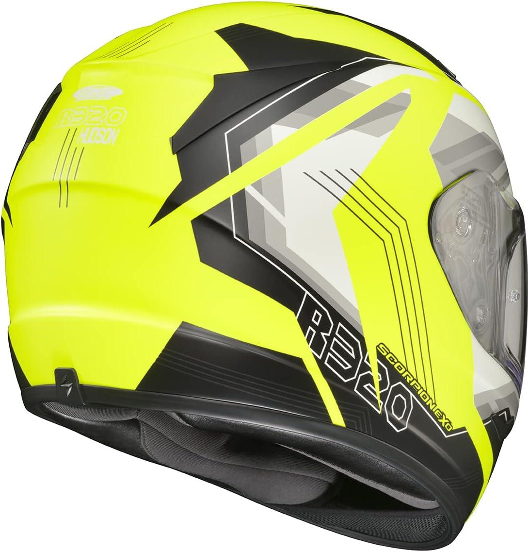 ScorpionEXO R320 Full Face Polycarbonate Shell Motorcycle Helmet with Pinlock Ready Shield and Bluetooth Ready Speaker Pockets DOT Approved Adult(Hi-Vis)