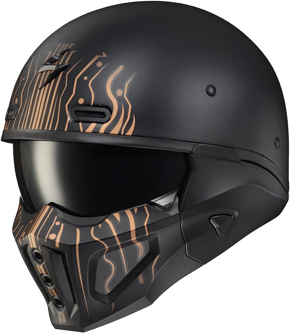 ScorpionEXO Covert X Open Face Half Shell 3/4 Mode Motorcycle Helmet Comm Ready Speaker Pockets DOT(Tribe Black/Copper)