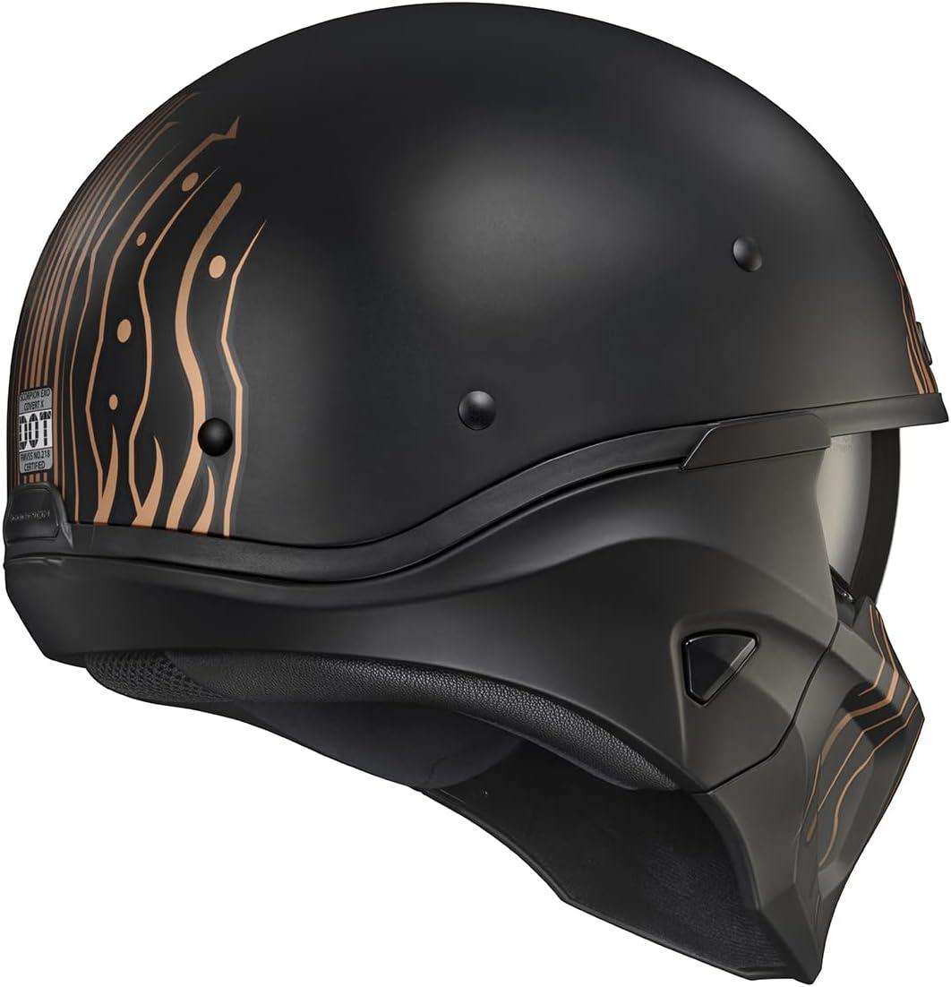 ScorpionEXO Covert X Open Face Half Shell 3/4 Mode Motorcycle Helmet Comm Ready Speaker Pockets DOT(Tribe Black/Copper)