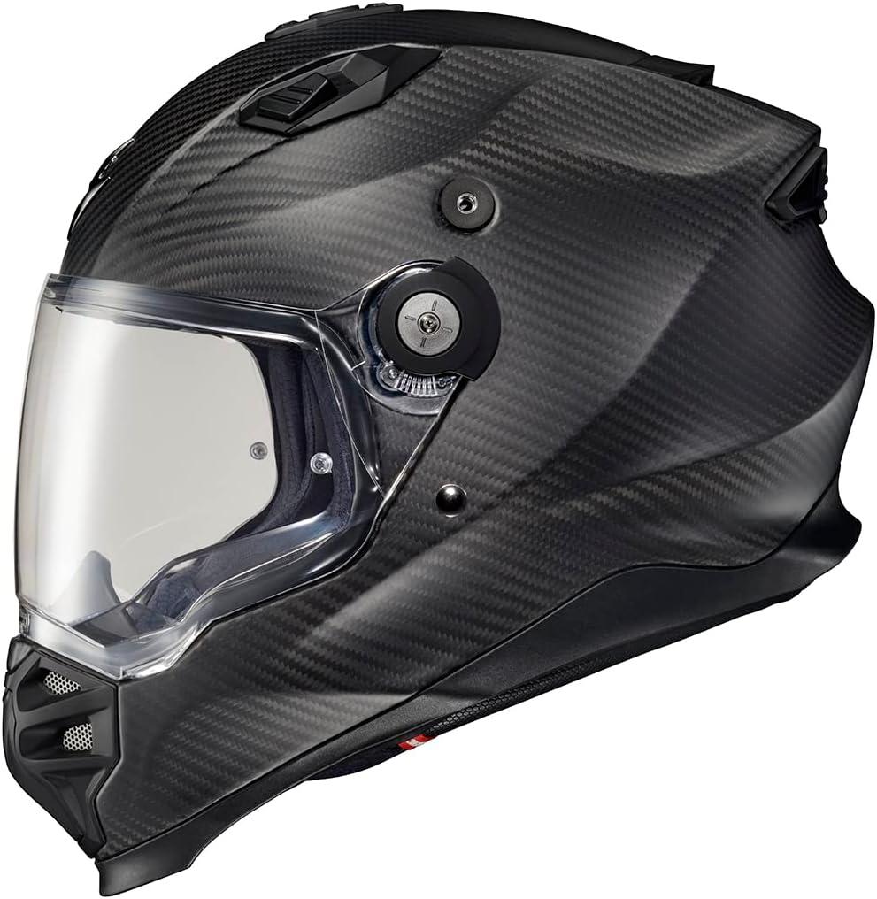 ScorpionEXO XT9000 Full Face Carbon Fiber Adventure Motorcycle Helmet with Pinlock Ready Shield Bluetooth Ready Speaker Pockets DOT ECE Trailhead (Hi-Vis – Medium)(Matte Black)