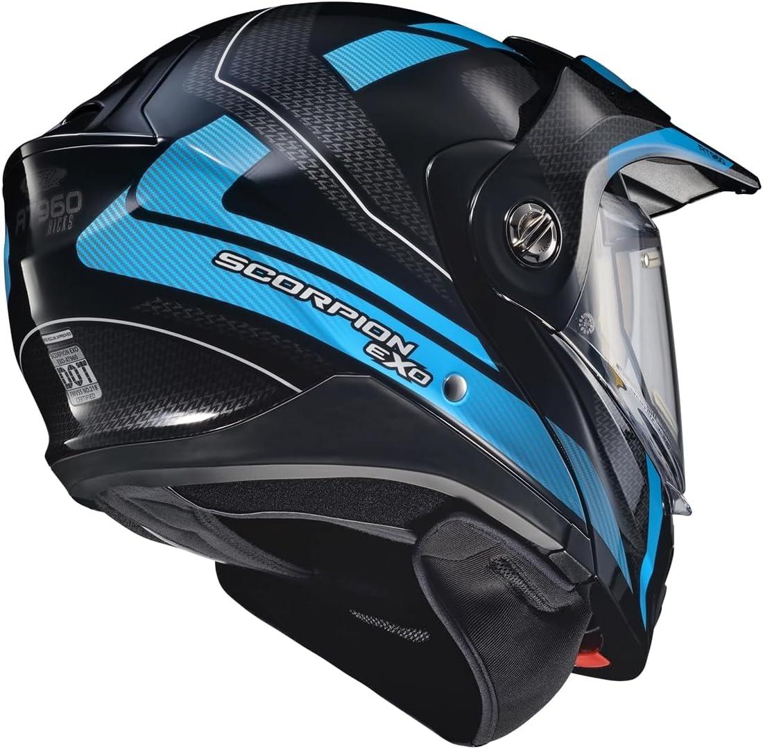 ScorpionEXO AT960 Cold Weather Adventure Snowmobile Modular Helmet Electric Shield with Breath Box and Bluetooth Ready Speaker Pockets Topographic (Hi-Viz Orange – Large)(Light Blue)