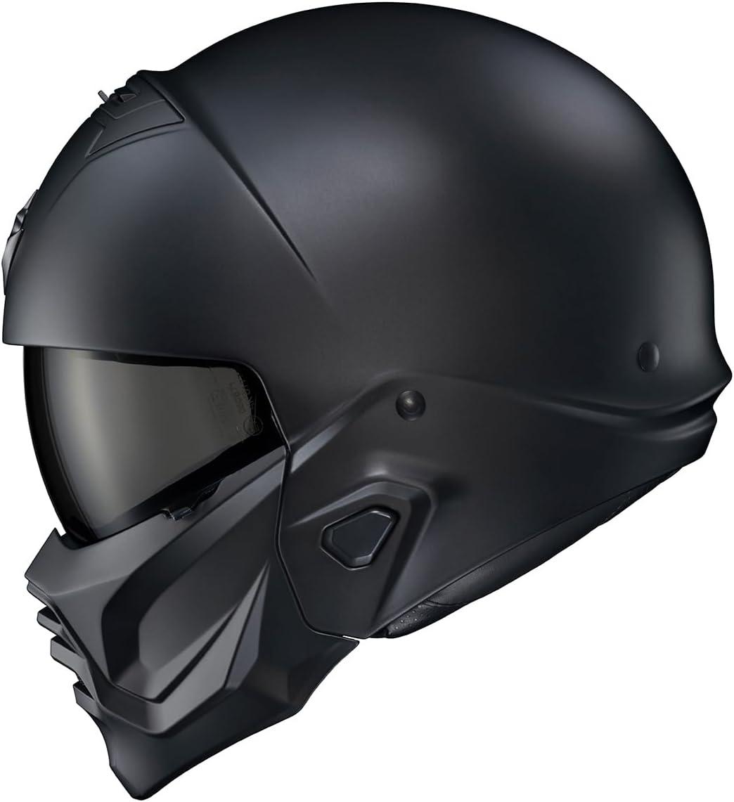 ScorpionEXO Covert 2 Open Face 3/4 Full Mode Motorcycle Helmet Bluetooth Ready Speaker Pockets Interchangeable Mouth Cover DOT Approved Solid (Cement Grey – X-Large)(Matte Black)