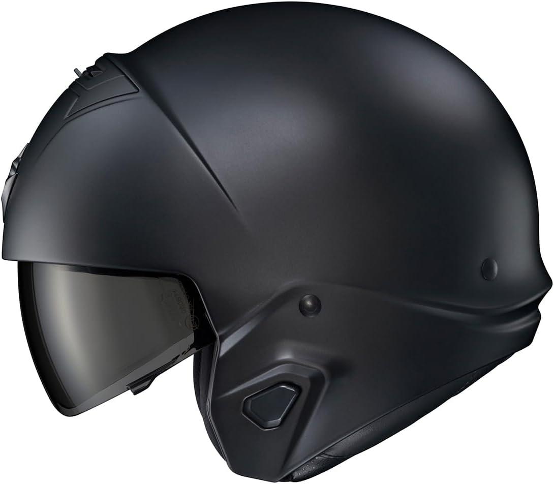 ScorpionEXO Covert 2 Open Face 3/4 Full Mode Motorcycle Helmet Bluetooth Ready Speaker Pockets Interchangeable Mouth Cover DOT Approved Solid (Cement Grey – X-Large)(Matte Black)