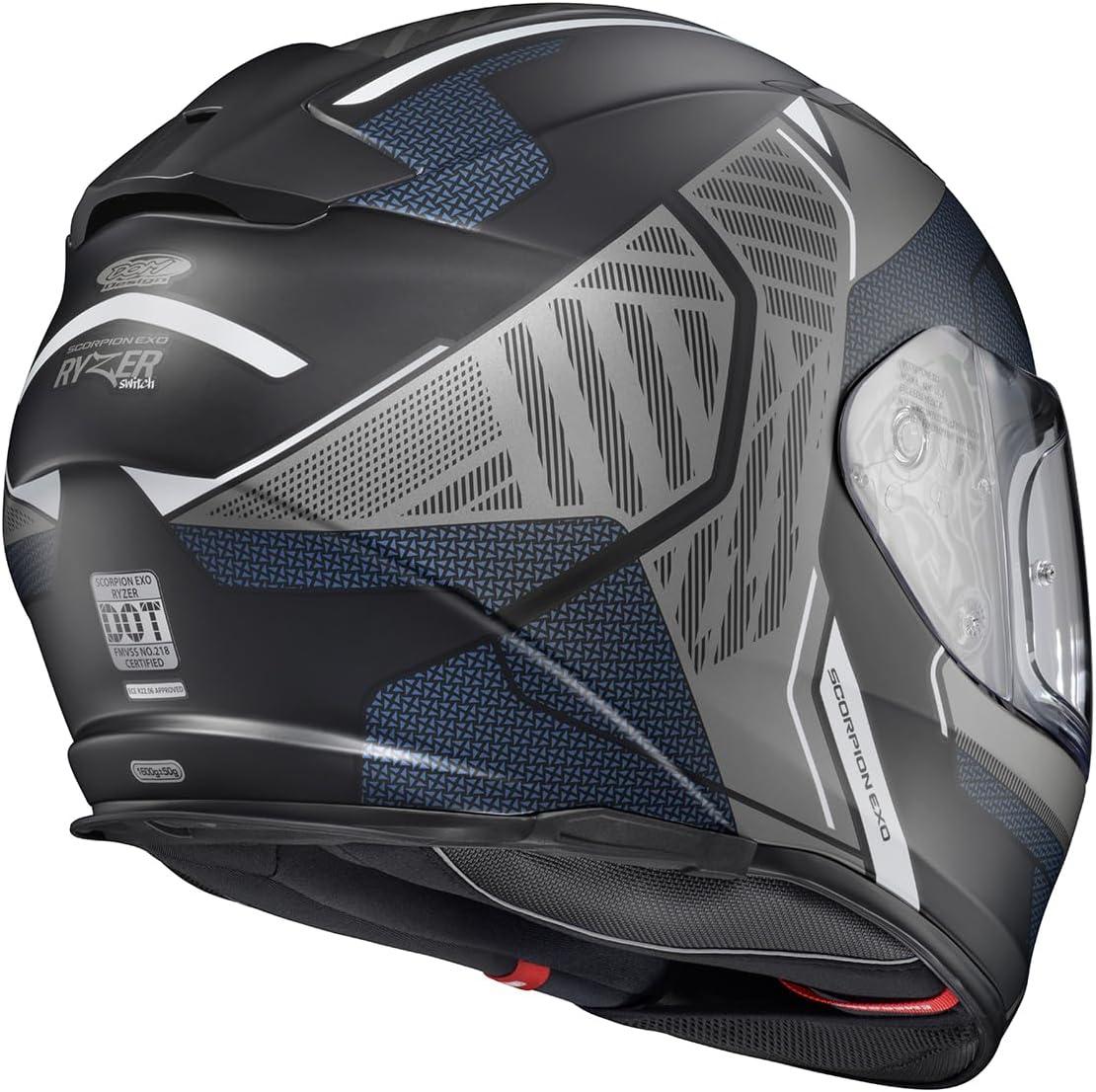 ScorpionEXO Ryzer Full Face Motorcycle Helmet with Pinlock Ready Shield with Integrated Speaker Pockets DOT ECE Approved Edge (Dark Grey – Small)(Switch Phantom)