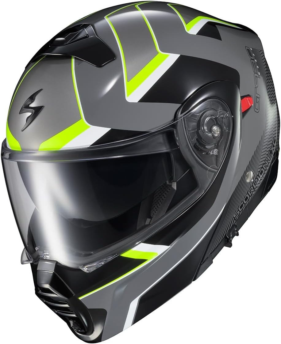 ScorpionEXO GT930 Open Full Face Transformer Adult Motorcycle Helmet Bluetooth Ready Speaker Pockets DOT ECE P/J Approved Solid (Gloss Black – Medium)(Grey/Hi-viz)