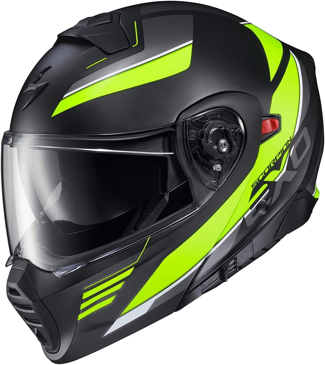 ScorpionEXO GT930 Open Full Face Transformer Adult Motorcycle Helmet Bluetooth Ready Speaker Pockets DOT ECE P/J Approved Solid (Gloss Black – Medium)(Hi-vis)