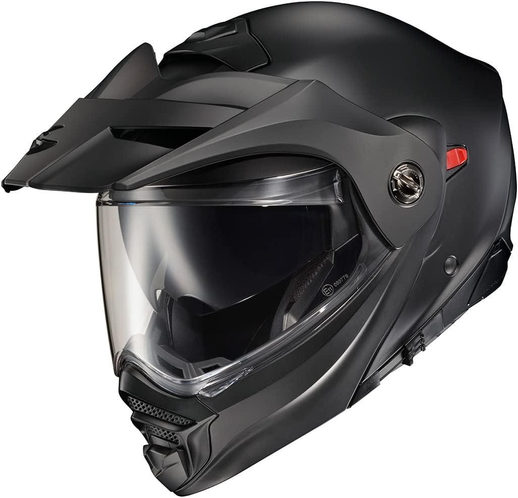ScorpionEXO AT960 Modular Adventure Street Motorcycle Helmet with Bluetooth Ready Speaker Pockets DOT ECE Approved Monk (Black/Red – Small)(Solid Matte Black)