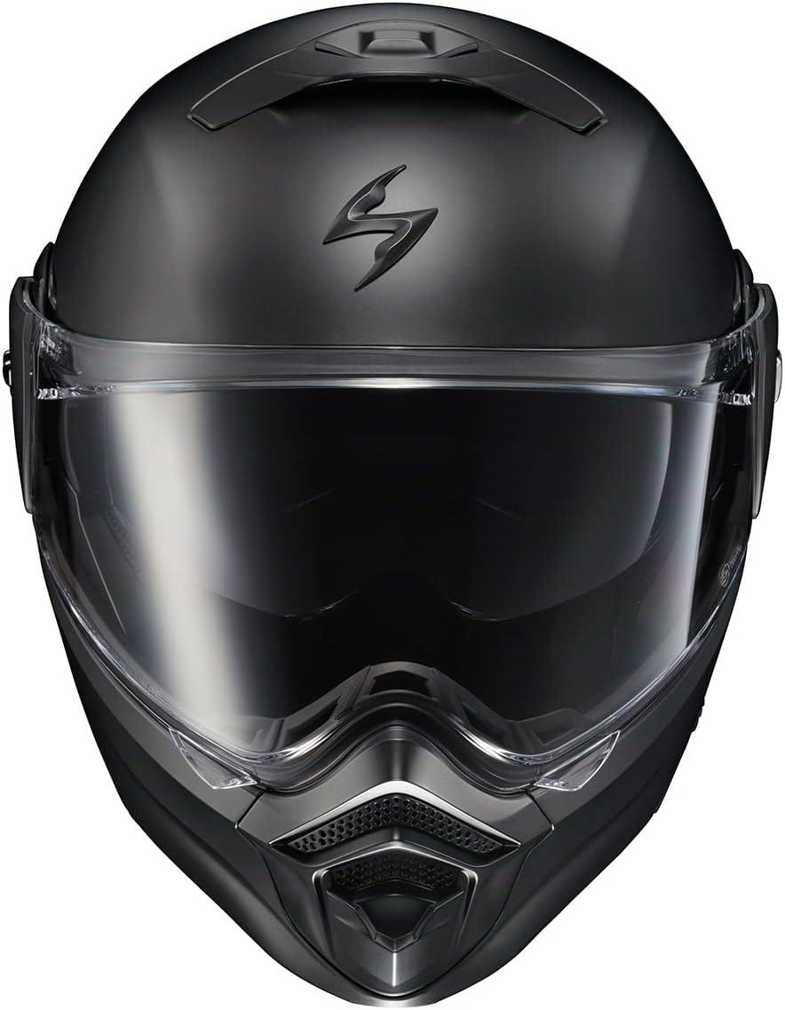 ScorpionEXO AT960 Modular Adventure Street Motorcycle Helmet with Bluetooth Ready Speaker Pockets DOT ECE Approved Monk (Black/Red – Small)(Solid Matte Black)