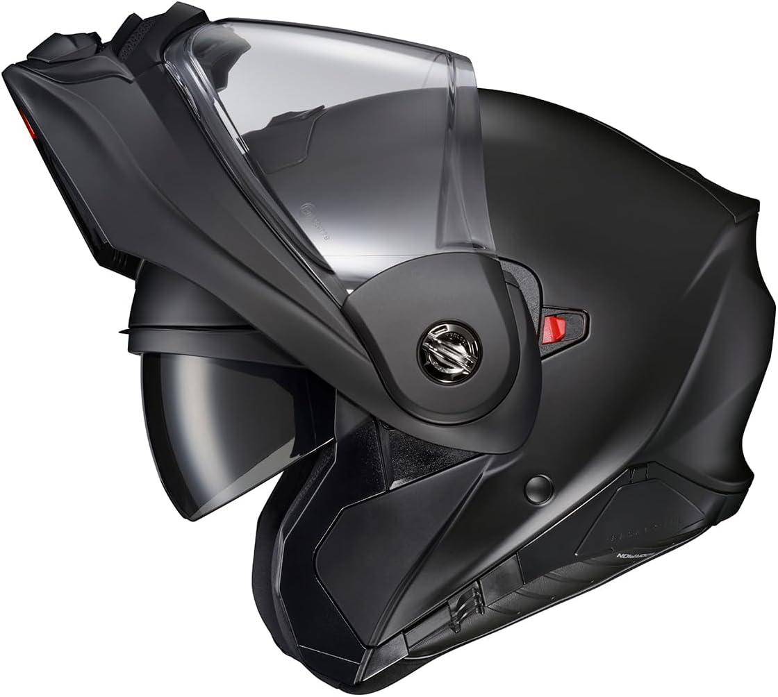 ScorpionEXO AT960 Modular Adventure Street Motorcycle Helmet with Bluetooth Ready Speaker Pockets DOT ECE Approved Monk (Black/Red – Small)(Solid Matte Black)