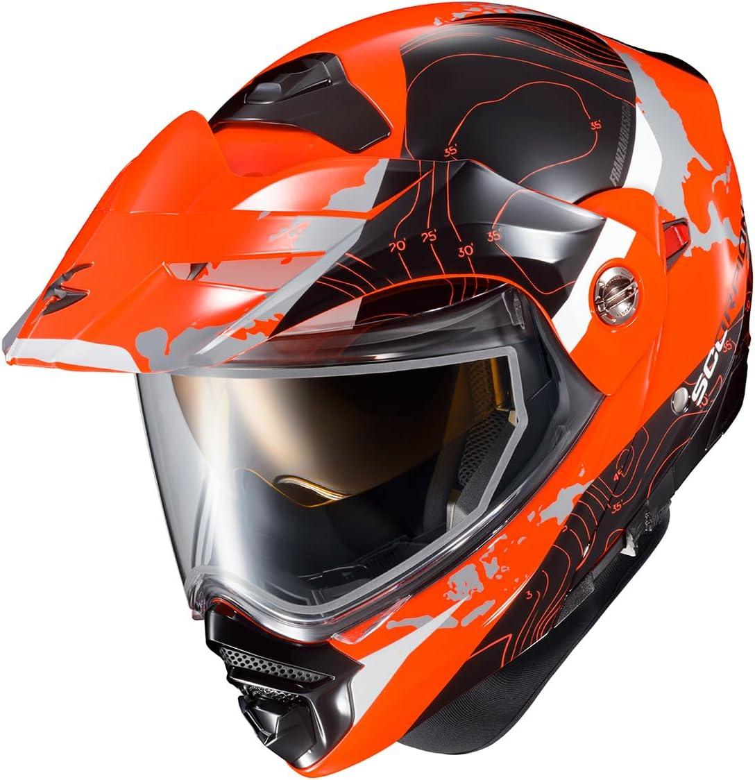 ScorpionEXO AT960 Cold Weather Adventure Snowmobile Modular Helmet Dual Pane Shield with Breath Box and Bluetooth Ready Speaker Pockets Hicks (Light Blue – Large)(Hi-viz Orange)