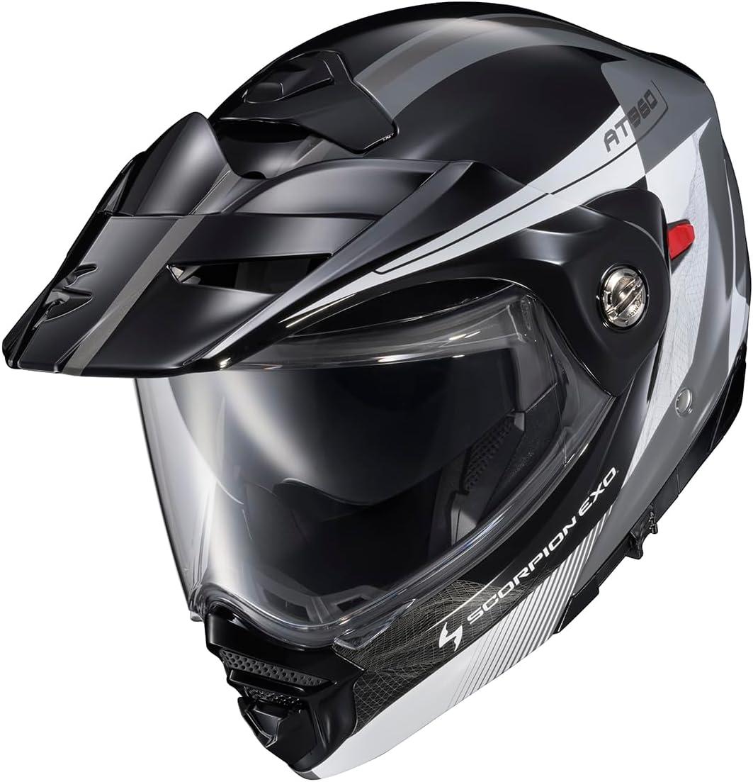 ScorpionEXO AT960 Modular Adventure Street Motorcycle Helmet with Bluetooth Ready Speaker Pockets DOT ECE Approved Monk (Black/Red – Small)(Topographic 2 Black/White/Grey)