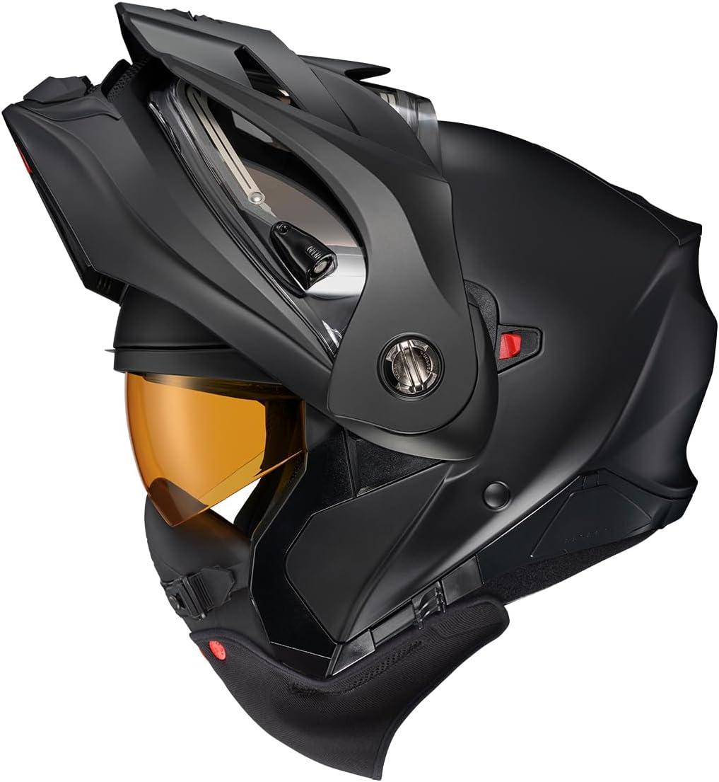 ScorpionEXO AT960 Cold Weather Adventure Snowmobile Modular Helmet Electric Shield with Breath Box and Bluetooth Ready Speaker Pockets Topographic (Hi-Viz Orange – Large)(Matte Black)