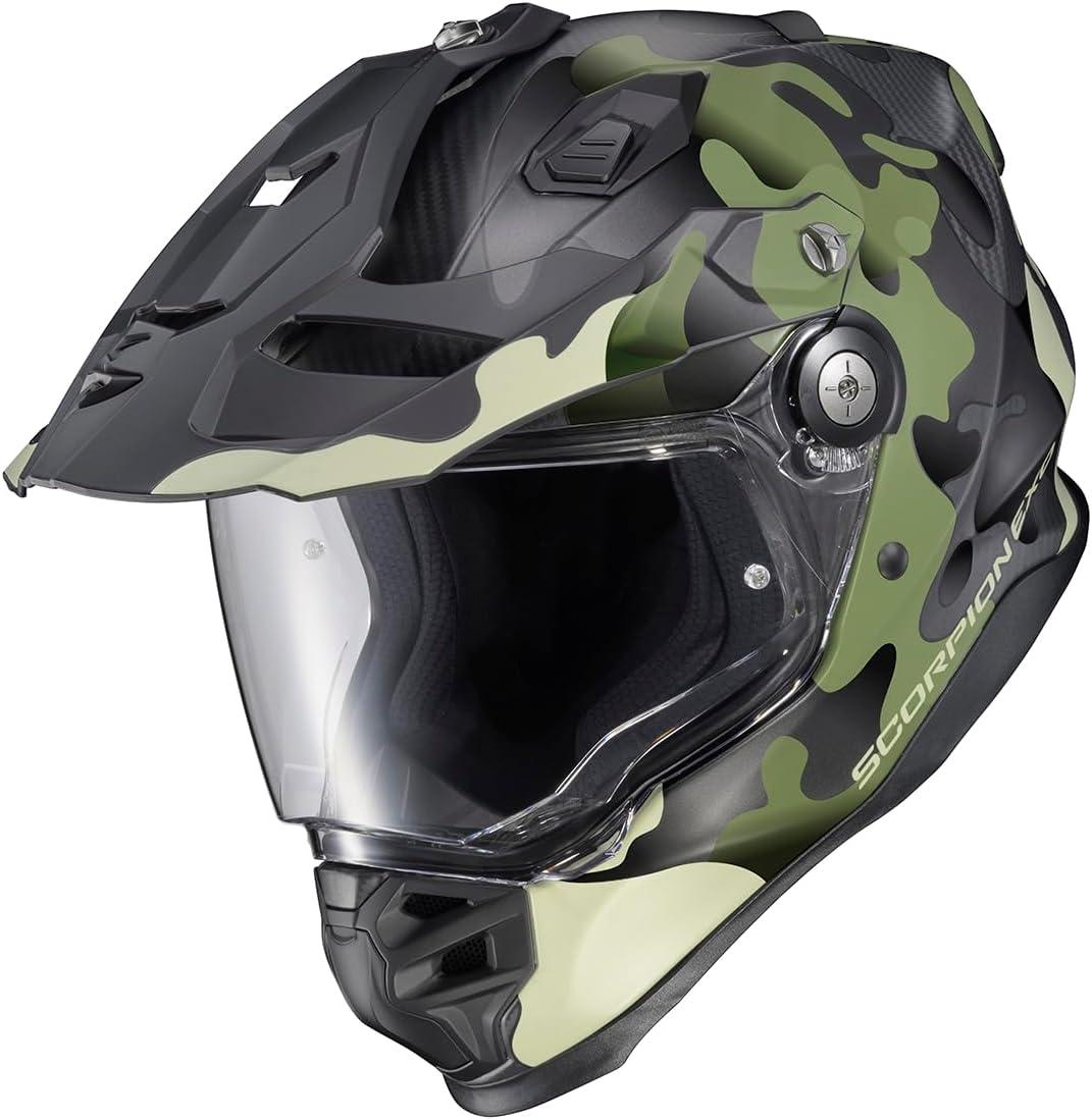ScorpionEXO XT9000 Full Face Carbon Fiber Adventure Motorcycle Helmet with Pinlock Ready Shield Bluetooth Ready Speaker Pockets DOT ECE Trailhead (Hi-Vis – Medium)(Gilley Green/Sand)