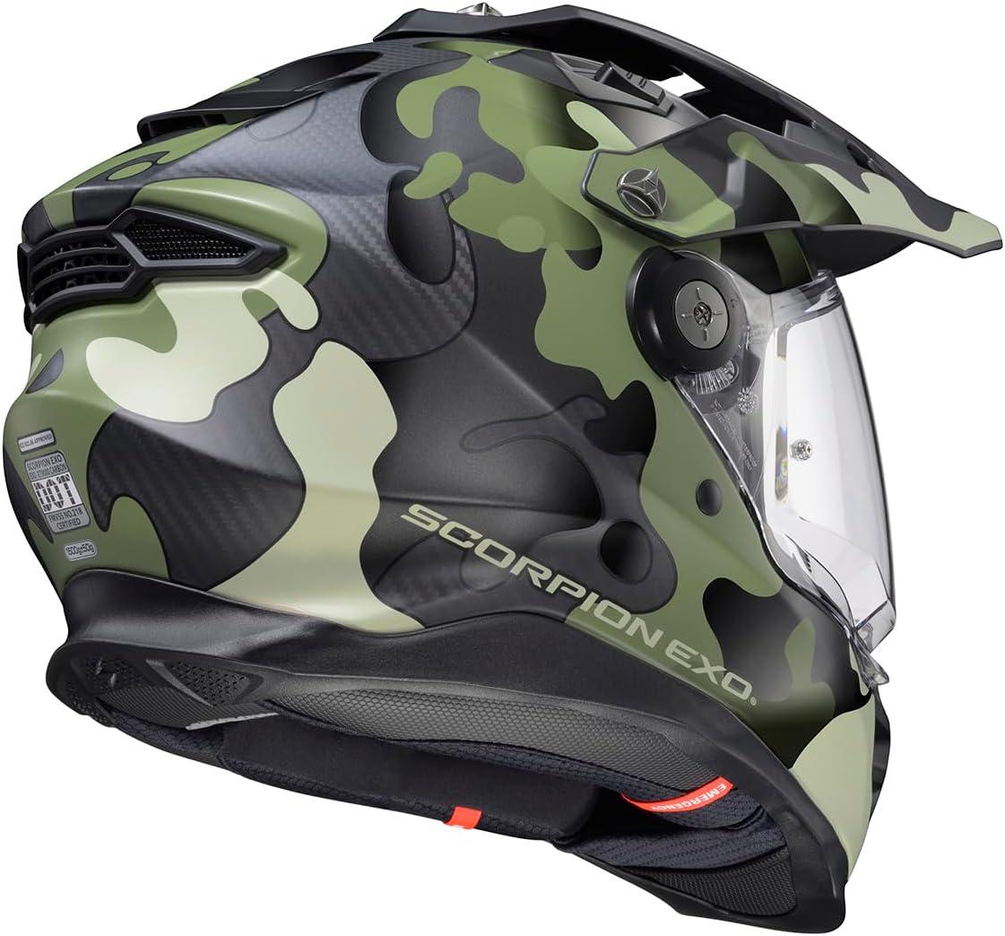 ScorpionEXO XT9000 Full Face Carbon Fiber Adventure Motorcycle Helmet with Pinlock Ready Shield Bluetooth Ready Speaker Pockets DOT ECE Trailhead (Hi-Vis – Medium)(Gilley Green/Sand)
