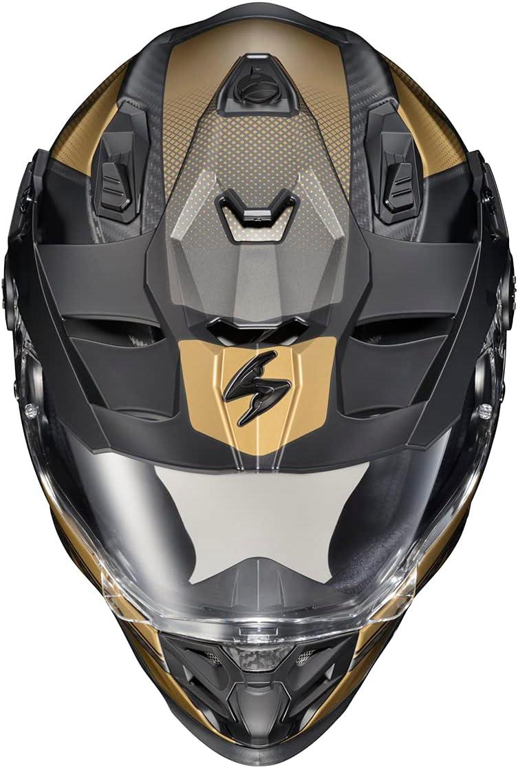 ScorpionEXO XT9000 Full Face Carbon Fiber Adventure Motorcycle Helmet with Pinlock Ready Shield Bluetooth Ready Speaker Pockets DOT ECE Trailhead (Hi-Vis – Medium)(Trailhead Matte Gold)