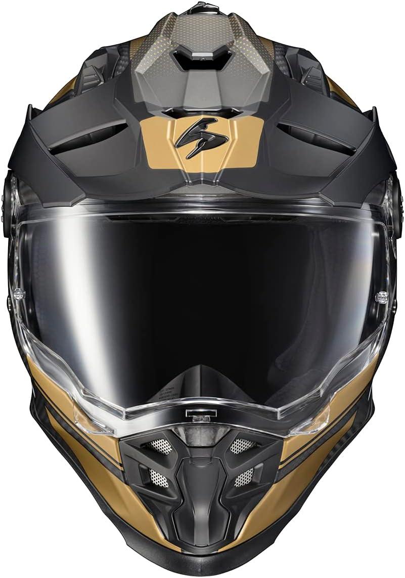 ScorpionEXO XT9000 Full Face Carbon Fiber Adventure Motorcycle Helmet with Pinlock Ready Shield Bluetooth Ready Speaker Pockets DOT ECE Trailhead (Hi-Vis – Medium)(Trailhead Matte Gold)