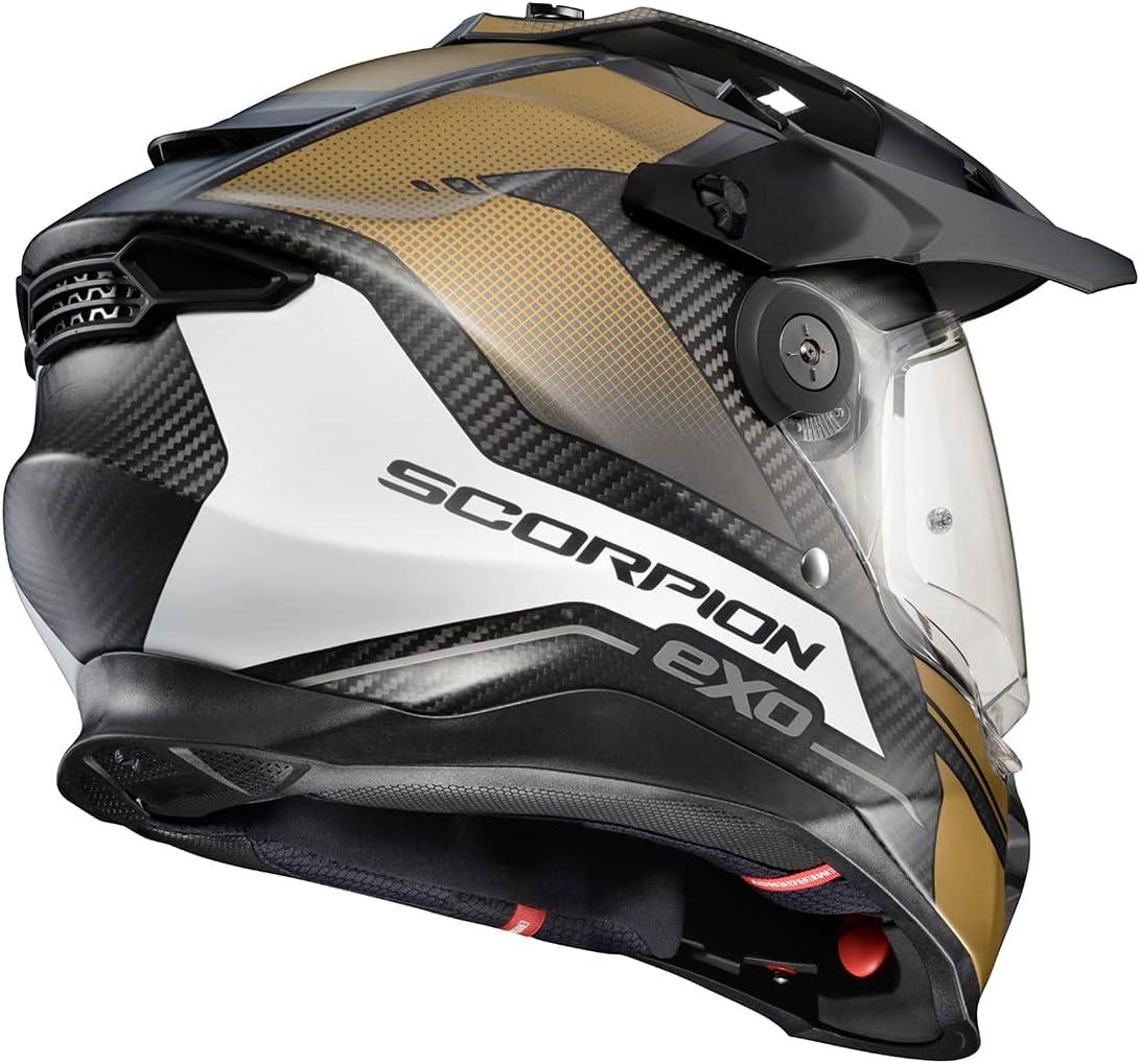 ScorpionEXO XT9000 Full Face Carbon Fiber Adventure Motorcycle Helmet with Pinlock Ready Shield Bluetooth Ready Speaker Pockets DOT ECE Trailhead (Hi-Vis – Medium)(Trailhead Matte Gold)