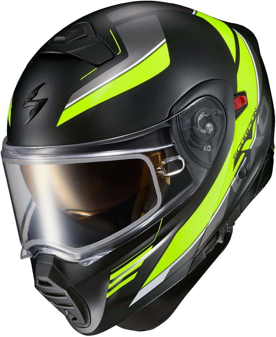 ScorpionEXO GT930 Cold Weather Adventure Snowmobile Modular Helmet Electric Shield with Breath Box and Bluetooth Ready Speaker Pockets Modulus (Black/Blue – Small)(Hi-vis)
