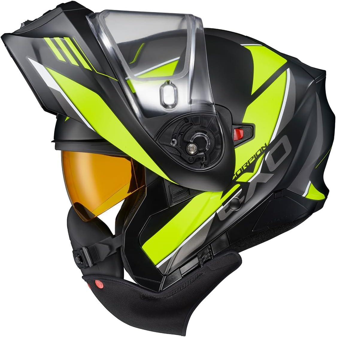 ScorpionEXO GT930 Cold Weather Adventure Snowmobile Modular Helmet Electric Shield with Breath Box and Bluetooth Ready Speaker Pockets Modulus (Black/Blue – Small)(Hi-vis)