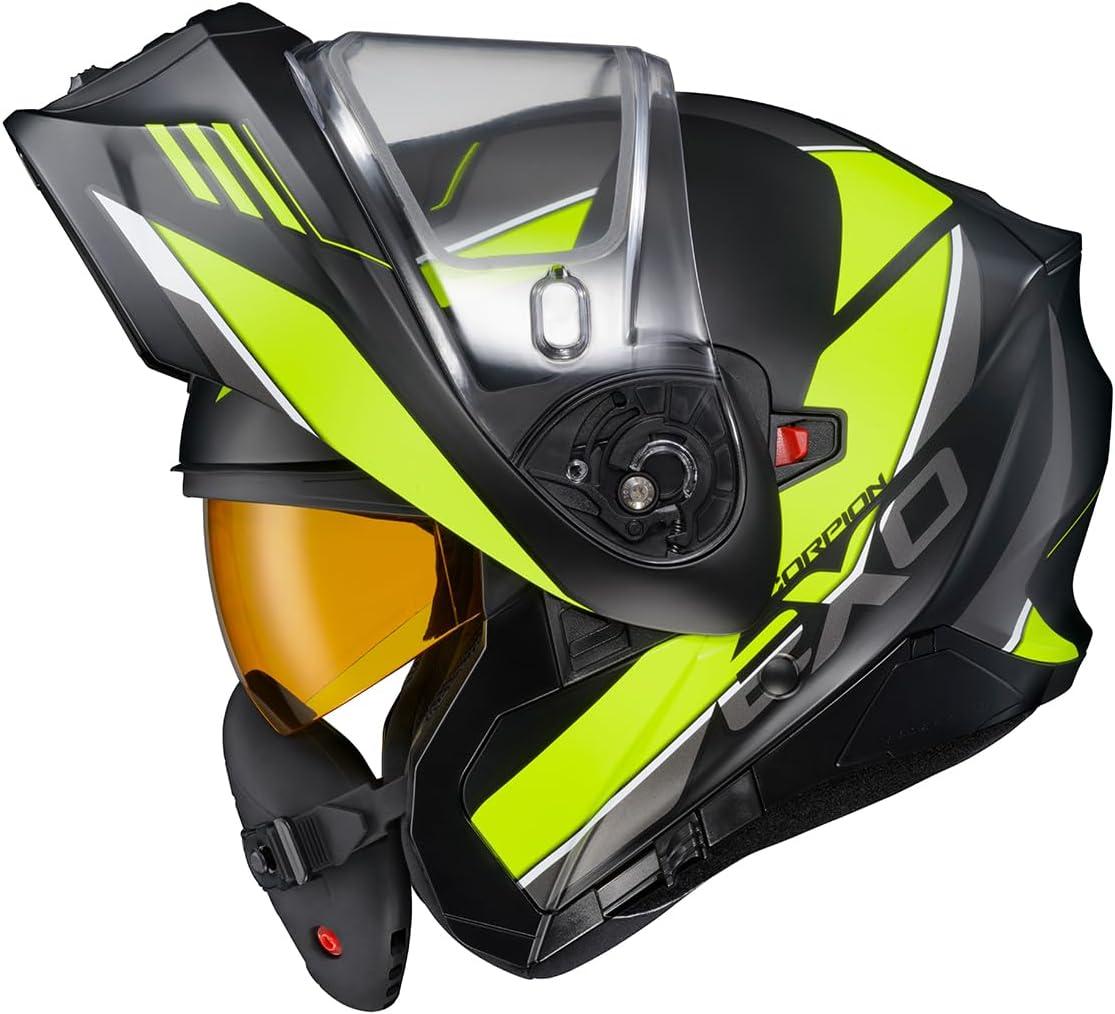 ScorpionEXO GT930 Cold Weather Adventure Snowmobile Modular Helmet Electric Shield with Breath Box and Bluetooth Ready Speaker Pockets Modulus (Black/Blue – Small)(Hi-vis)