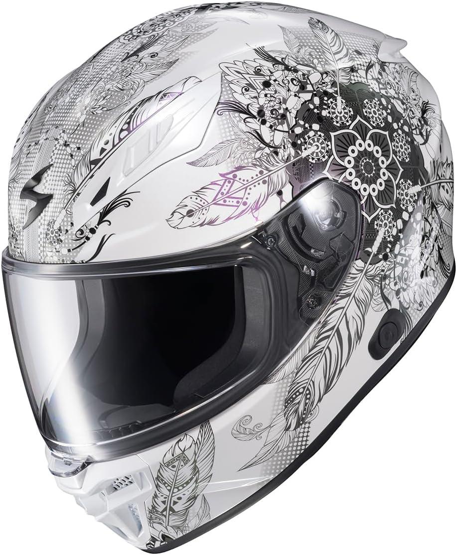 ScorpionEXO R430 Full Face Street Motorcycle Helmet with Bluetooth Ready Speaker Pocketss DOT/SNELL Approved Paradox (Phantom – Small)(Manitou White)