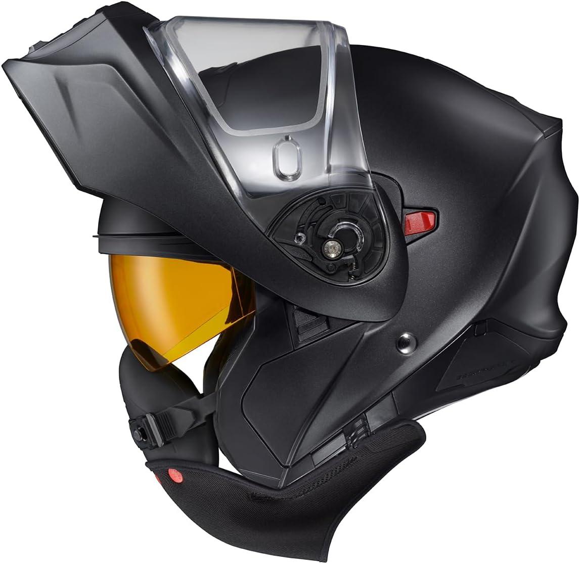 ScorpionEXO GT930 Cold Weather Adventure Snowmobile Modular Helmet Dual Pane Shield with Breath Box and Bluetooth Ready Speaker Pockets Modulus (Black/Blue – Small)(Matte Black)