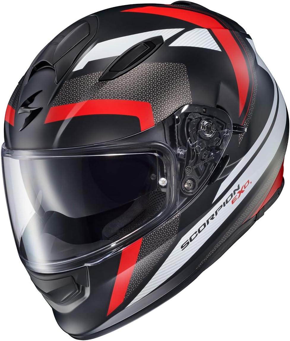 ScorpionEXO Ryzer Full Face Motorcycle Helmet with Pinlock Ready Shield with Integrated Speaker Pockets DOT ECE Approved Edge (Dark Grey – Small)(Evolution Red)