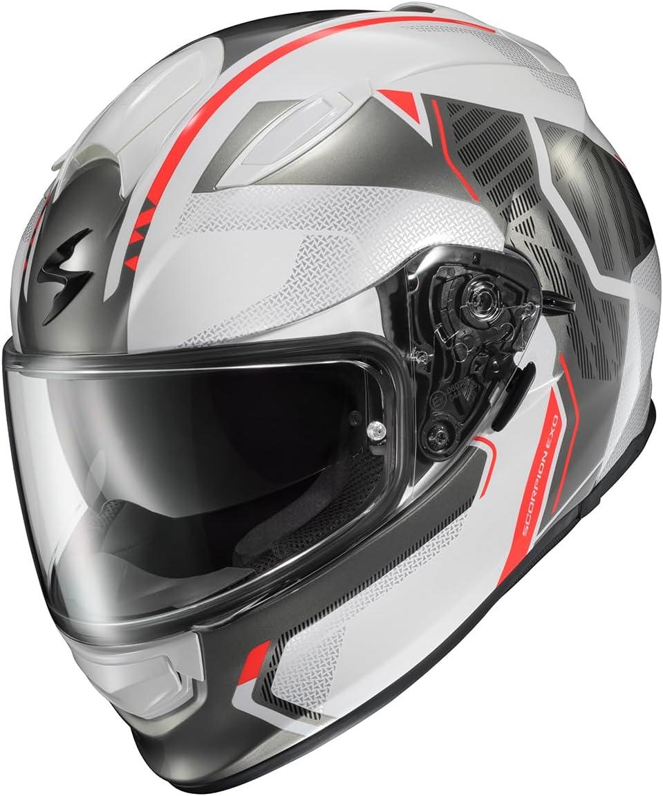 ScorpionEXO Ryzer Full Face Motorcycle Helmet with Pinlock Ready Shield with Integrated Speaker Pockets DOT ECE Approved Edge (Dark Grey – Small)(Switch White/Grey)