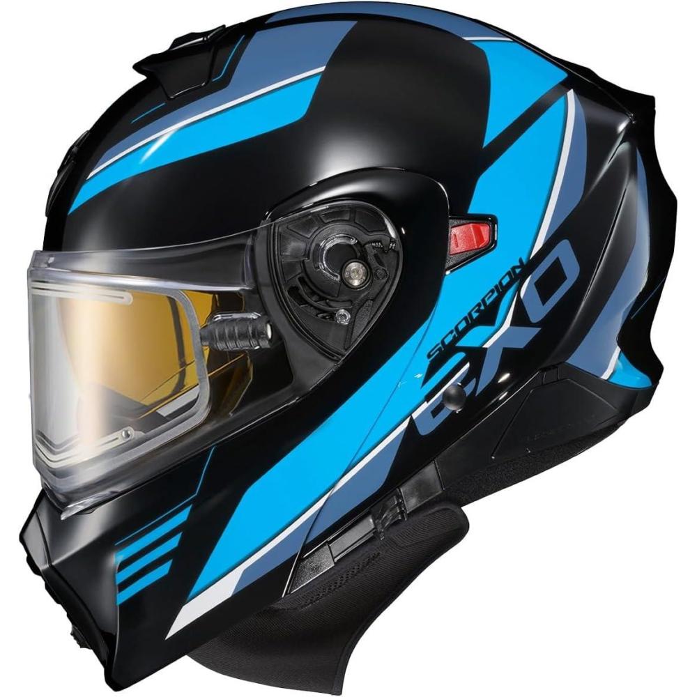 ScorpionEXO GT930 Cold Weather Adventure Snowmobile Modular Helmet Electric Shield with Breath Box and Bluetooth Ready Speaker Pockets Modulus (Black/Blue – Small)(Black/Blue)
