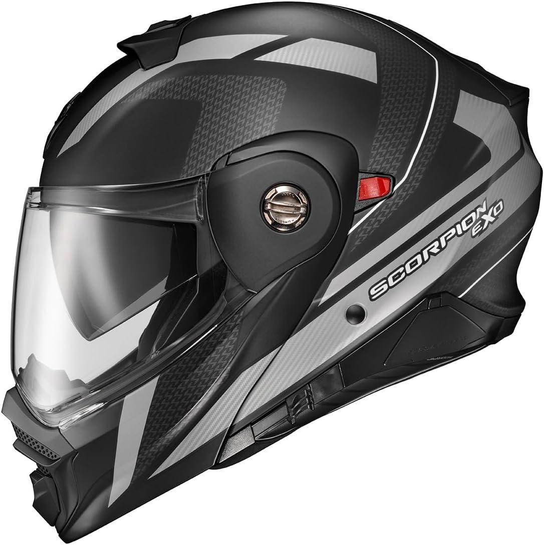ScorpionEXO AT960 Modular Adventure Street Motorcycle Helmet with Bluetooth Ready Speaker Pockets DOT ECE Approved Monk (Black/Red – Small)(Hicks Phantom)