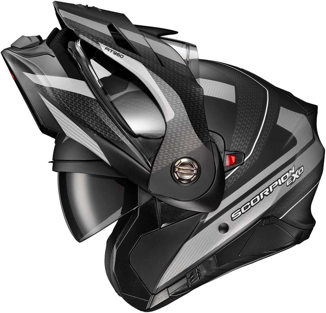 ScorpionEXO AT960 Modular Adventure Street Motorcycle Helmet with Bluetooth Ready Speaker Pockets DOT ECE Approved Monk (Black/Red – Small)(Hicks Phantom)