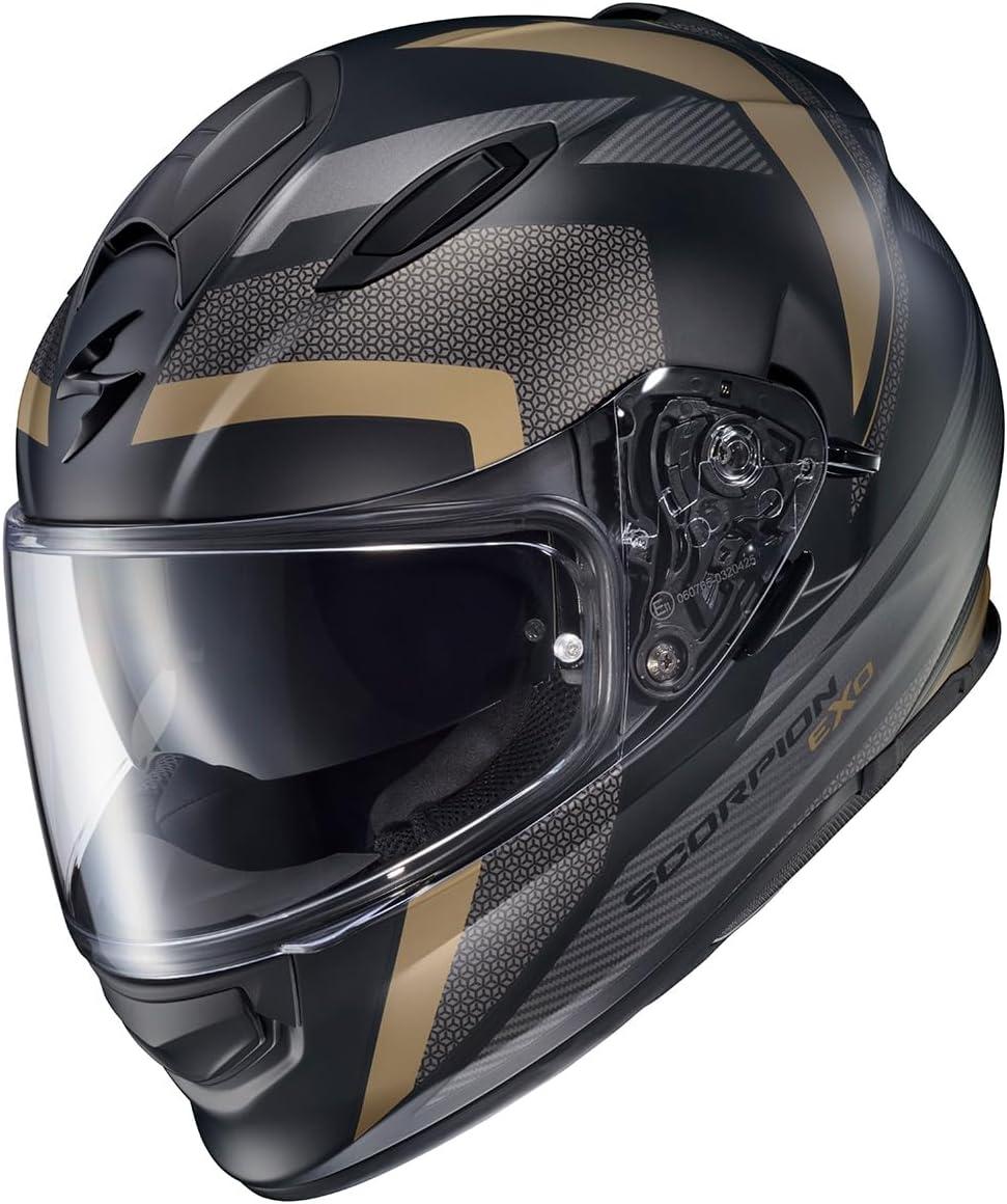 ScorpionEXO Ryzer Full Face Motorcycle Helmet with Pinlock Ready Shield with Integrated Speaker Pockets DOT ECE Approved Edge (Dark Grey – Small)(Evolution Gold)