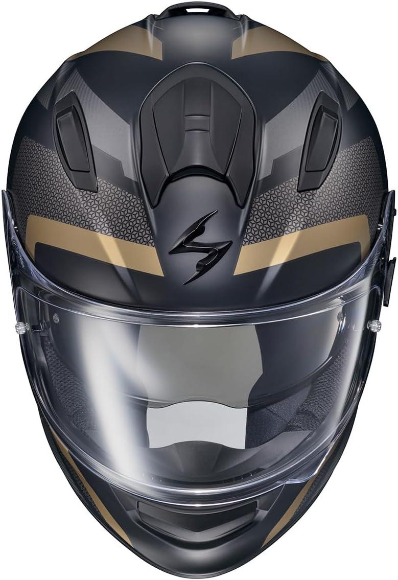 ScorpionEXO Ryzer Full Face Motorcycle Helmet with Pinlock Ready Shield with Integrated Speaker Pockets DOT ECE Approved Edge (Dark Grey – Small)(Evolution Gold)