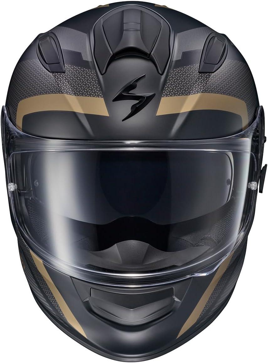 ScorpionEXO Ryzer Full Face Motorcycle Helmet with Pinlock Ready Shield with Integrated Speaker Pockets DOT ECE Approved Edge (Dark Grey – Small)(Evolution Gold)