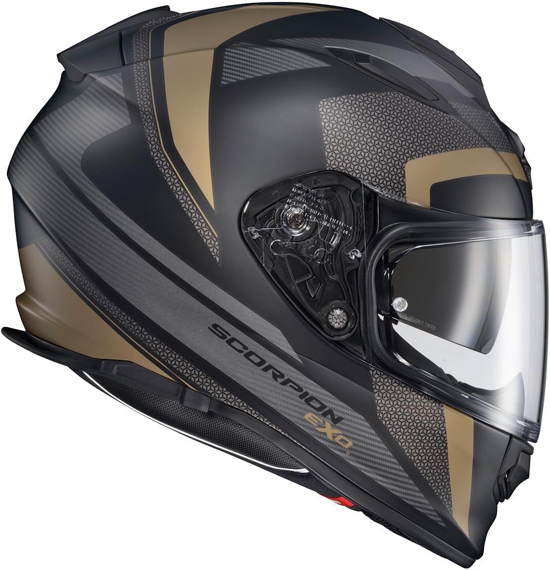 ScorpionEXO Ryzer Full Face Motorcycle Helmet with Pinlock Ready Shield with Integrated Speaker Pockets DOT ECE Approved Edge (Dark Grey – Small)(Evolution Gold)