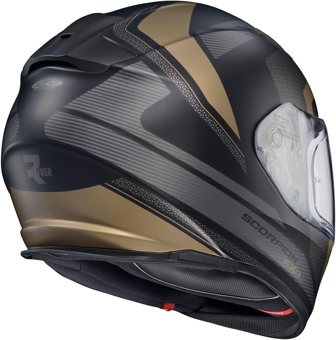 ScorpionEXO Ryzer Full Face Motorcycle Helmet with Pinlock Ready Shield with Integrated Speaker Pockets DOT ECE Approved Edge (Dark Grey – Small)(Evolution Gold)