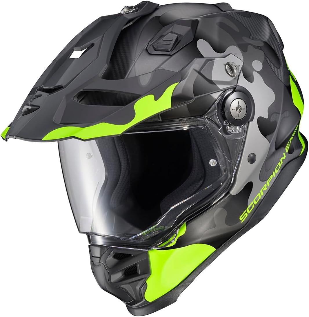 ScorpionEXO XT9000 Full Face Carbon Fiber Adventure Motorcycle Helmet with Pinlock Ready Shield Bluetooth Ready Speaker Pockets DOT ECE Trailhead (Hi-Vis – Medium)(Gilley Hi-Vis/Grey)