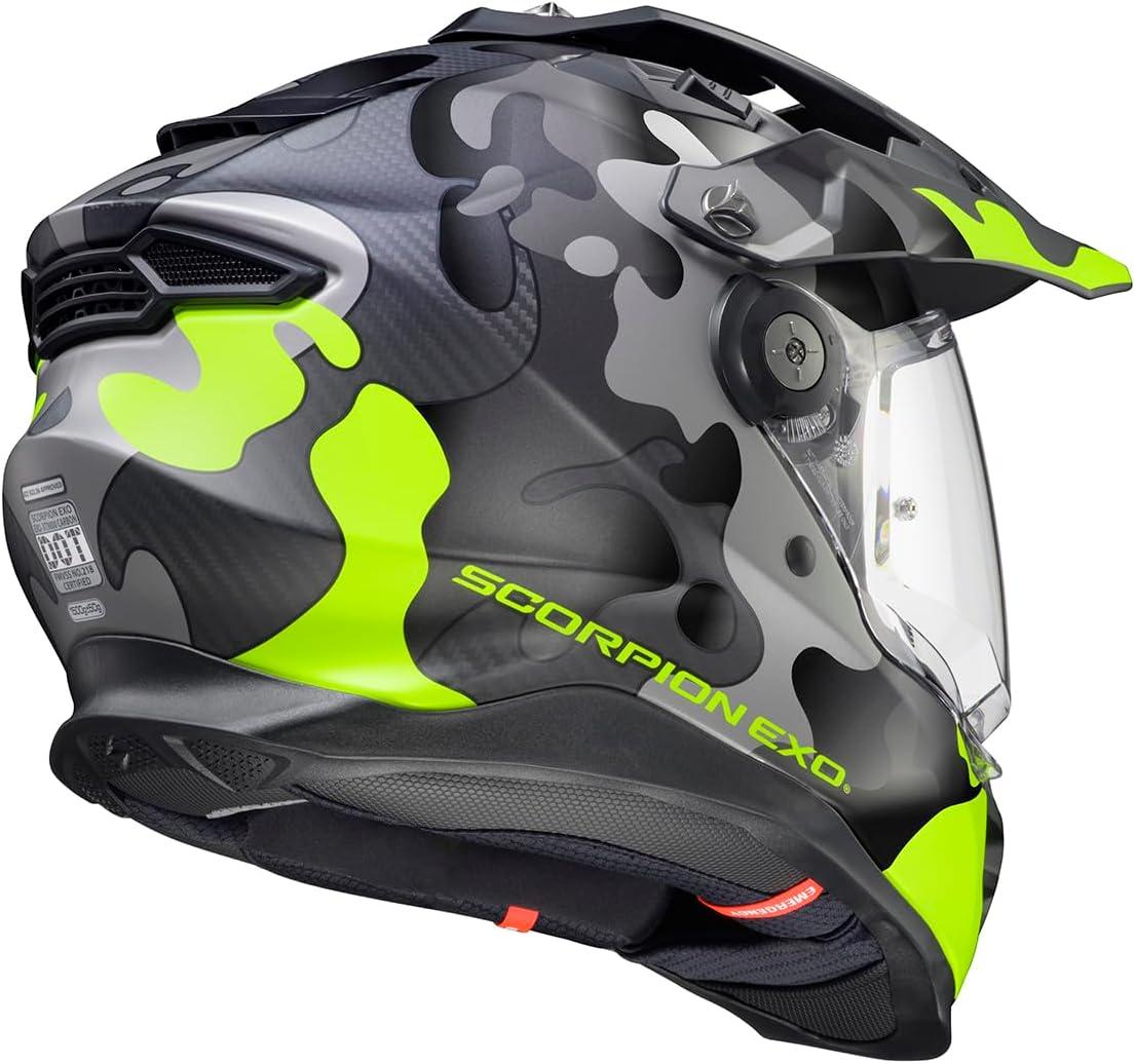 ScorpionEXO XT9000 Full Face Carbon Fiber Adventure Motorcycle Helmet with Pinlock Ready Shield Bluetooth Ready Speaker Pockets DOT ECE Trailhead (Hi-Vis – Medium)(Gilley Hi-Vis/Grey)