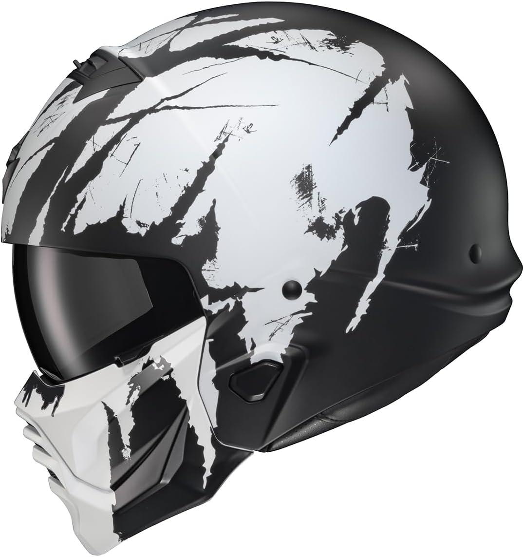 ScorpionEXO Covert 2 Open Face 3/4 Full Mode Motorcycle Helmet Bluetooth Ready Speaker Pockets Interchangeable Mouth Cover DOT Approved Solid (Cement Grey – X-Large)(Matte Black/White)