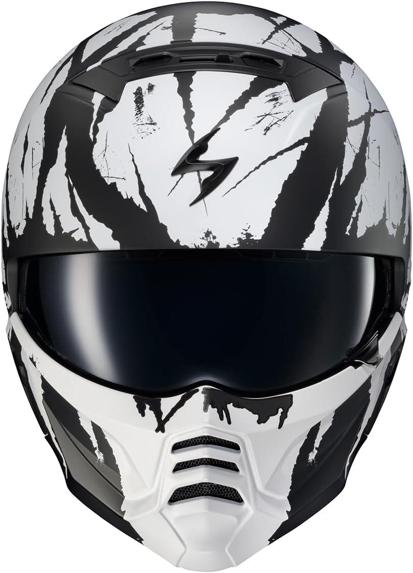 ScorpionEXO Covert 2 Open Face 3/4 Full Mode Motorcycle Helmet Bluetooth Ready Speaker Pockets Interchangeable Mouth Cover DOT Approved Solid (Cement Grey – X-Large)(Matte Black/White)