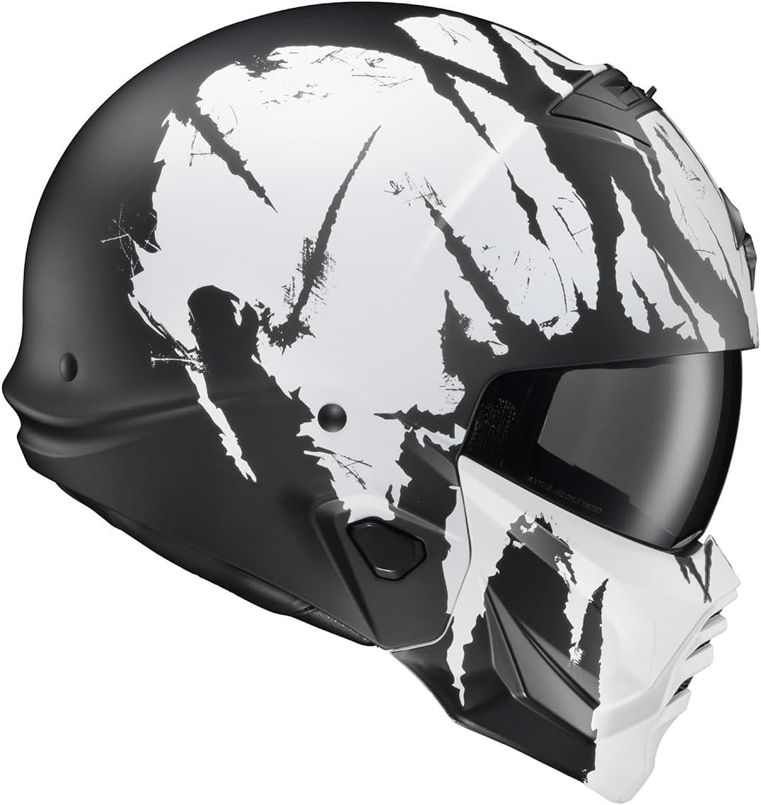 ScorpionEXO Covert 2 Open Face 3/4 Full Mode Motorcycle Helmet Bluetooth Ready Speaker Pockets Interchangeable Mouth Cover DOT Approved Solid (Cement Grey – X-Large)(Matte Black/White)
