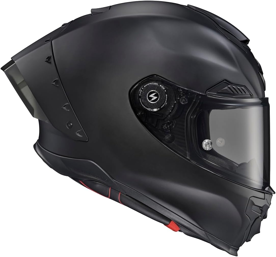 ScorpionEXO Apex Warp Full Face Motorcycle Helmet with Pinlock Ready Shield Adjustable Race Spoiler Bluetooth Ready Speaker Pockets FIM #2 DOT ECE Solid (White – Large)(Matte Black)