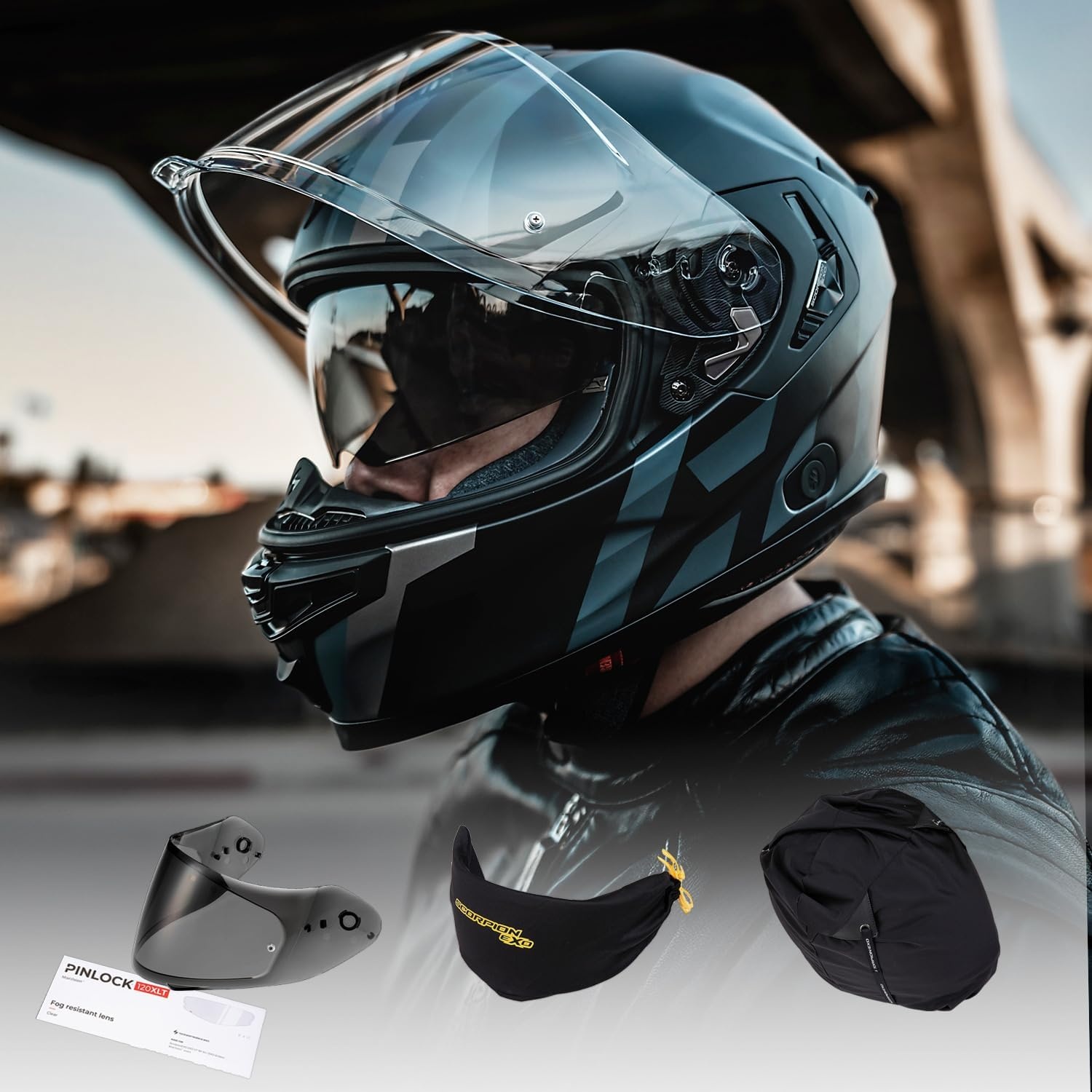ScorpionEXO Eclipse Full Face Motorcycle Helmet with Pinlock Ready Shield – Bluetooth Ready Speaker Pockets Apex Series Pivot (Phantom – Small)(Red/White/Black)