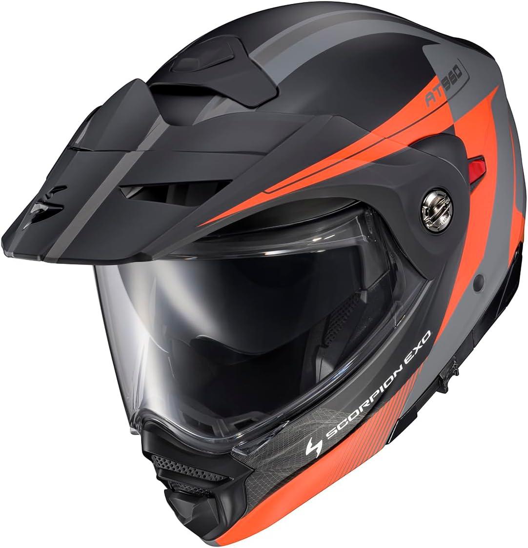 ScorpionEXO AT960 Modular Adventure Street Motorcycle Helmet with Bluetooth Ready Speaker Pockets DOT ECE Approved Monk (Black/Red – Small)(Topographic 2 Orange/Grey)