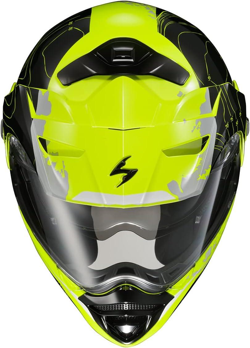 ScorpionEXO AT960 Modular Adventure Street Motorcycle Helmet with Bluetooth Ready Speaker Pockets DOT ECE Approved Monk (Black/Red – Small)(Topographic Black)