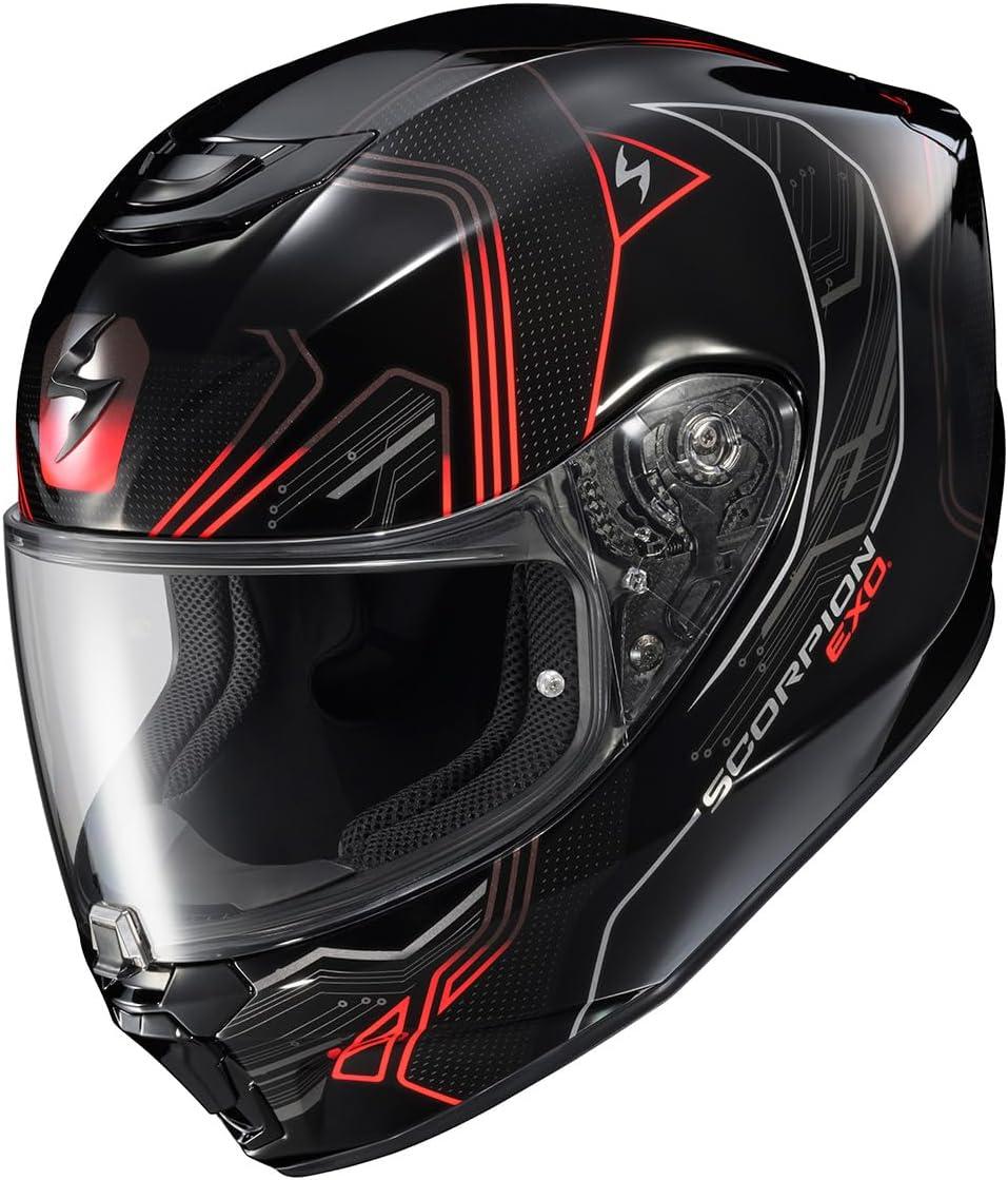 ScorpionEXO R330 Full Face Motorcycle Helmet with Pinlock Ready Shield Bluetooth Ready Speaker Pockets DOT ECE Approved Bendr (Black – Small)(Bendr Red)
