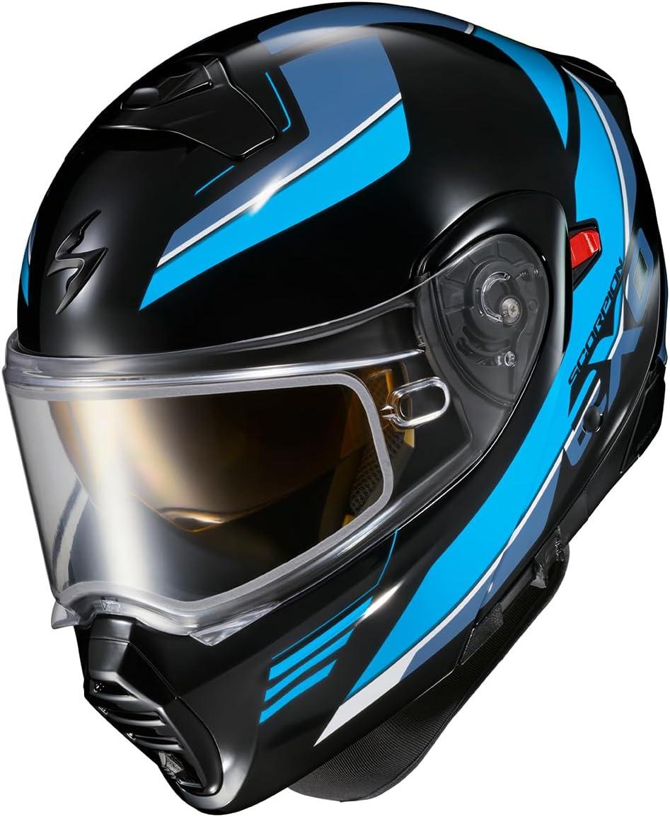 ScorpionEXO GT930 Cold Weather Adventure Snowmobile Modular Helmet Dual Pane Shield with Breath Box and Bluetooth Ready Speaker Pockets Modulus (Black/Blue – Small)(Black/Blue)