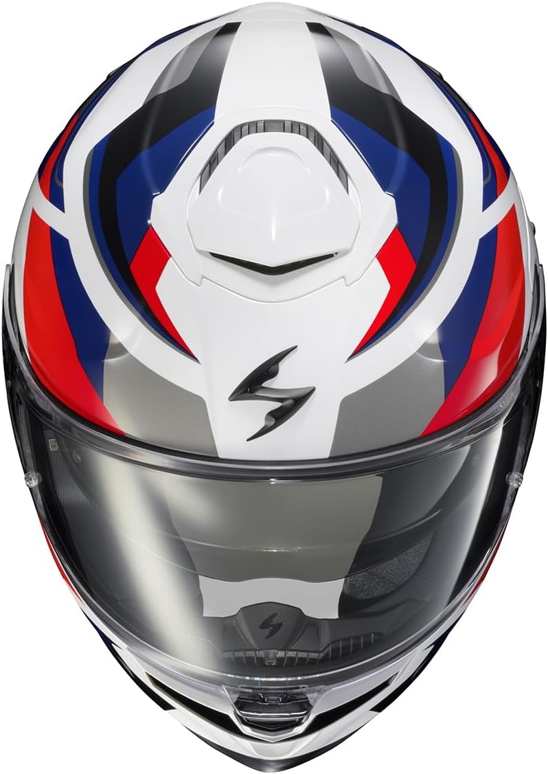 ScorpionEXO Eclipse Full Face Motorcycle Helmet with Pinlock Ready Shield – Bluetooth Ready Speaker Pockets Apex Series Pivot (Phantom – Small)(White/Red/Blue)