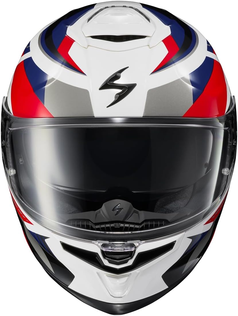 ScorpionEXO Eclipse Full Face Motorcycle Helmet with Pinlock Ready Shield – Bluetooth Ready Speaker Pockets Apex Series Pivot (Phantom – Small)(White/Red/Blue)